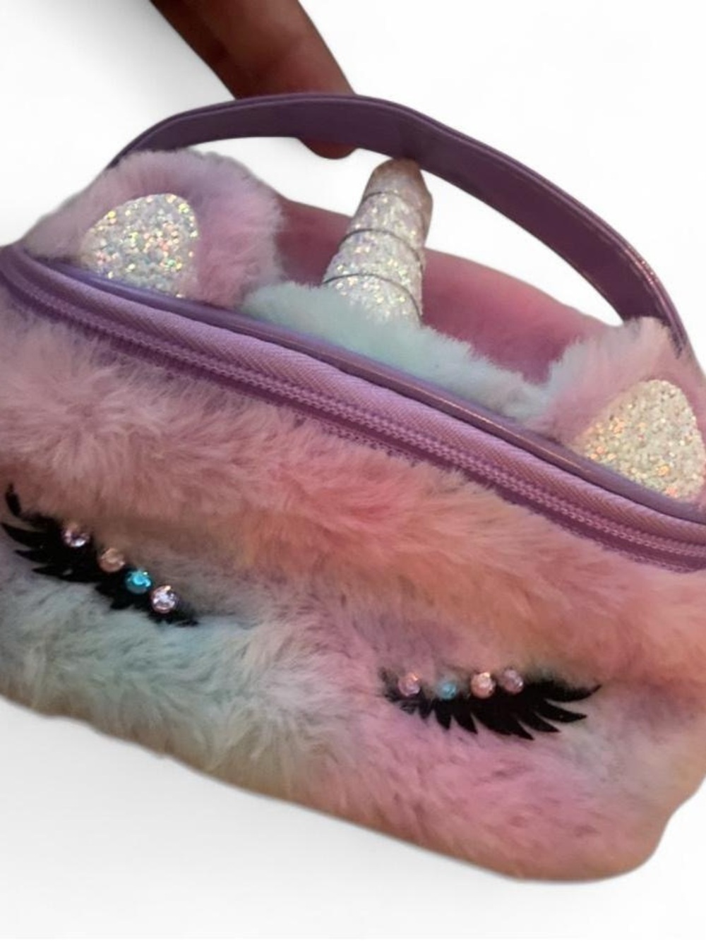 Claire's Pastel Rainbow Unicorn Plush Handbag with Glitter Horn